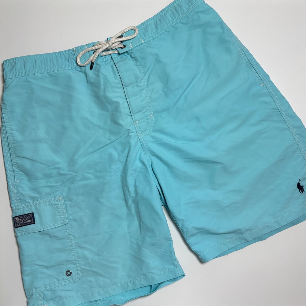 Polo Ralph Lauren Aqua Blue Swim Trunks Mens Large Lined Cargo Bathing Suit - Picture 1 of 8